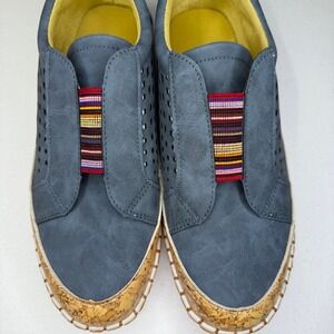 Blue Leisure Walking Shoes with Multi-Color Elastic‎ Strap Slip-On Sneakers